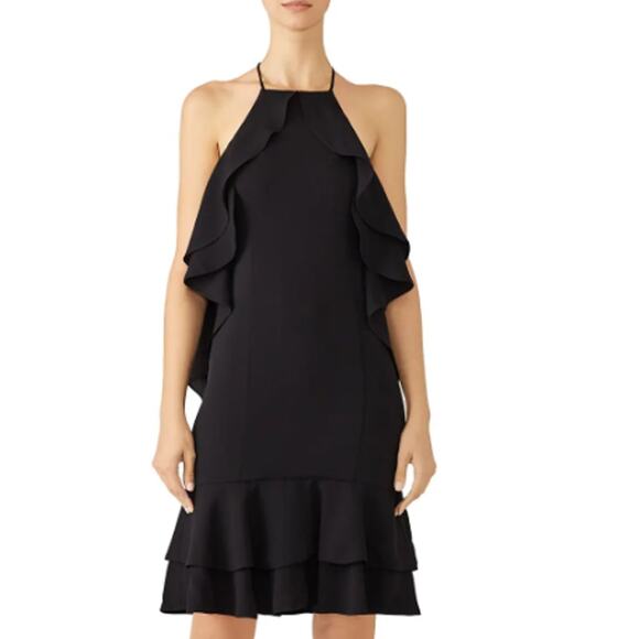 Fame and Partners Margaux Midi Dress Halter Ruffle Sleeveless Sheath Black - Picture 11 of 11